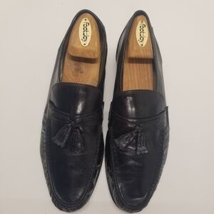 Nunn Bush Mens Size 10W Loafer Black Leather upper Leather Sole Moc Toe Tassels